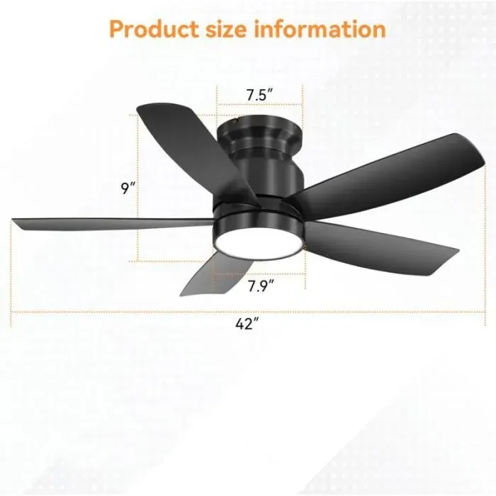 Ventilateur de plafond style contemporain 106cm 5 pales ABS noir lumière LED 18W ventilation double rotation télécommande — coloris Blanc