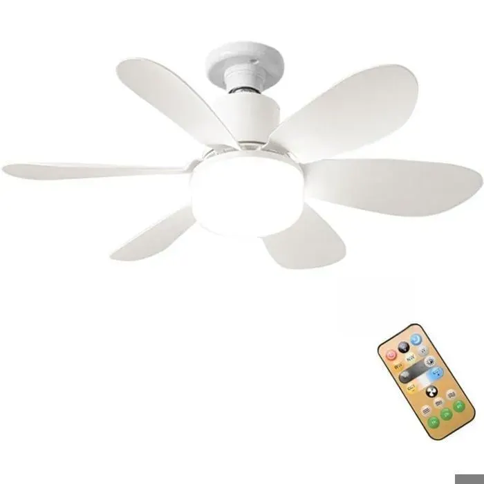 Ventilateur de plafond sur douille avec télécommande — Mini ventilateur sur ampoule E27 3 couleurs ampoule LED dimmable