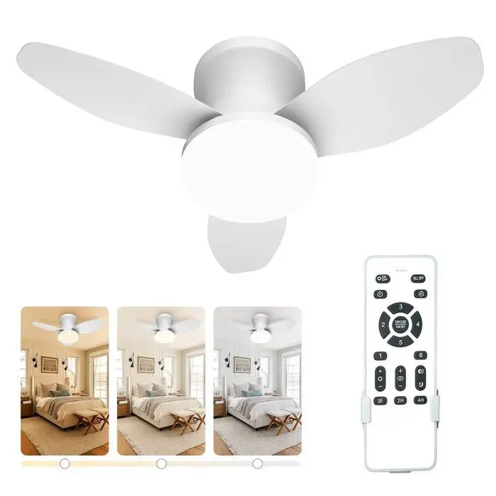 Ventilateur de Plafond - TANBABY - 60CM - Dimmable - 6 Vitesses - Silencieux avec Télécommande