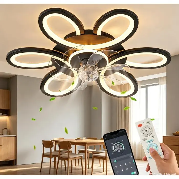 Ventilateur de plafond Télécommande 6 vitesses Fan Silencieux et LED lumière réglable Minuterie Pour Cuisine Chambre Salon