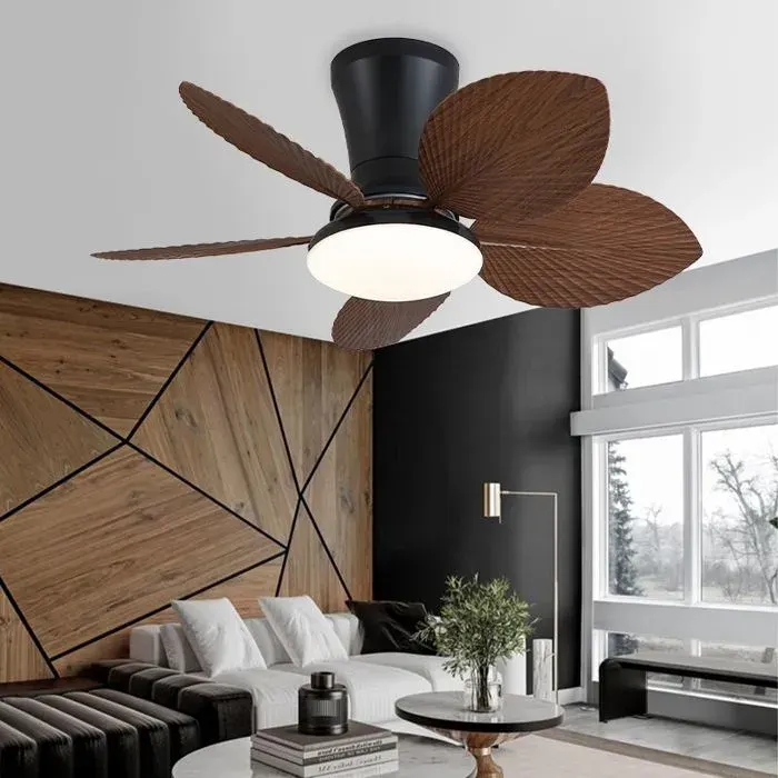 Ventilateur de Plafond Tropical 76 cm avec Lumière LED Télécommande Moteur DC Réversible Silencieux 5 Pales 6 Vitesses