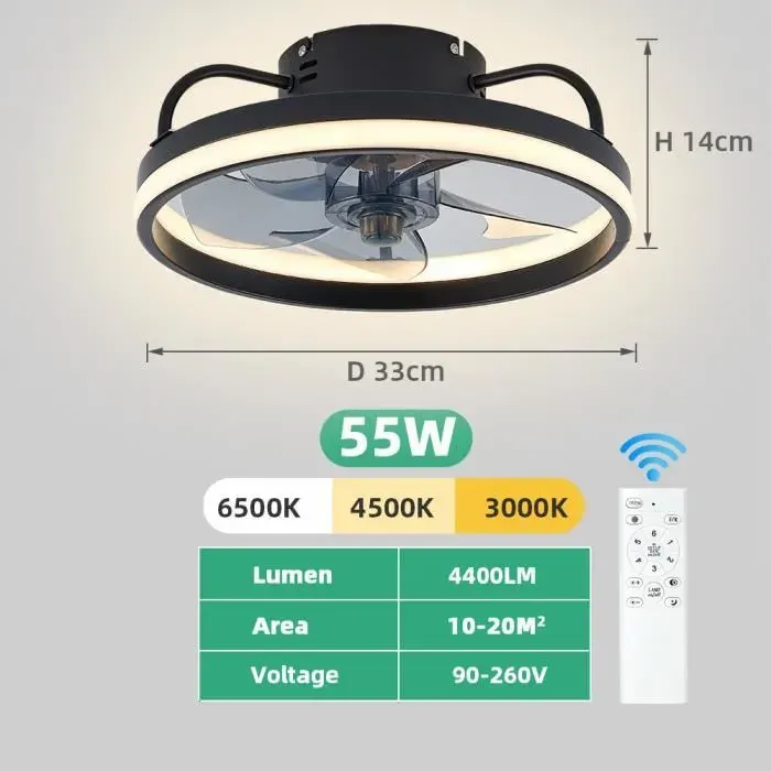 Ventilateur de Plafond - UVERBON - Modèle Silencieux - 55W - Télécommande - Lumières LED