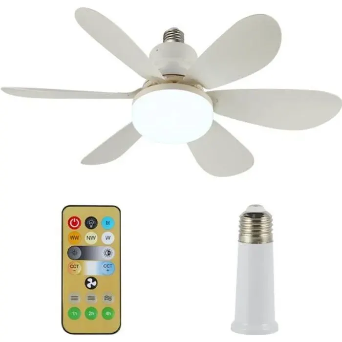 Ventilateur De Plafond - Velunor - Avec Lumière LED E27 - 30W - 6 Pales - Télécommande Intelligente — coloris Blanc