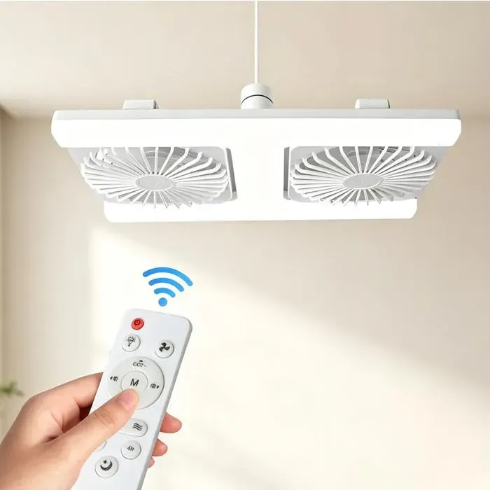 Ventilateur de plafond Ventilateur à double rangée avec éclairage Lampe ventilateur double E27 LED 60W 3 couleurs 3 vitesses