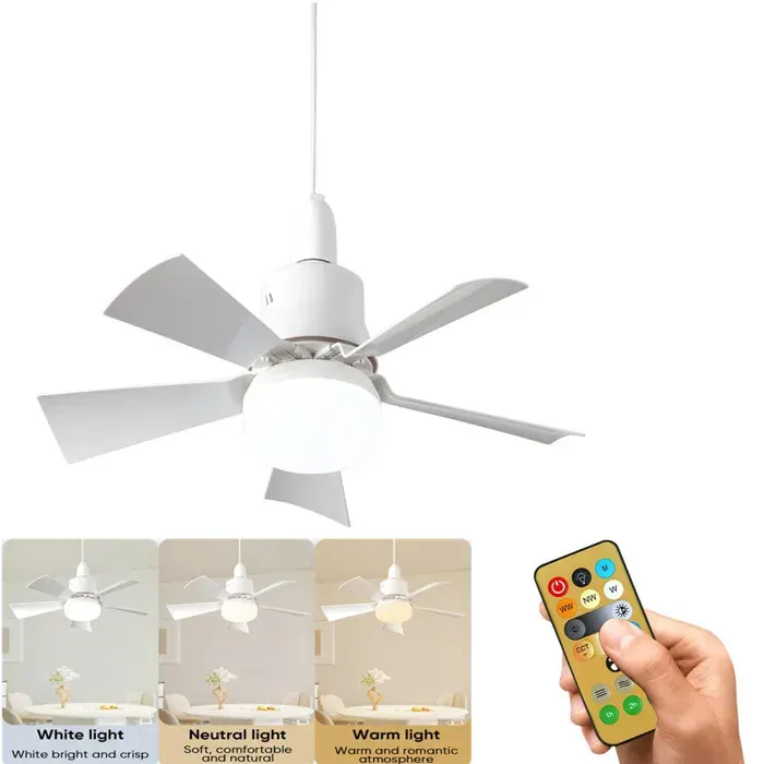 Ventilateur de plafond Ventilateur de plafond cinq feuilles E27 à visser 3 vitesses 3 modes déclairage minuterie mise veille 30W