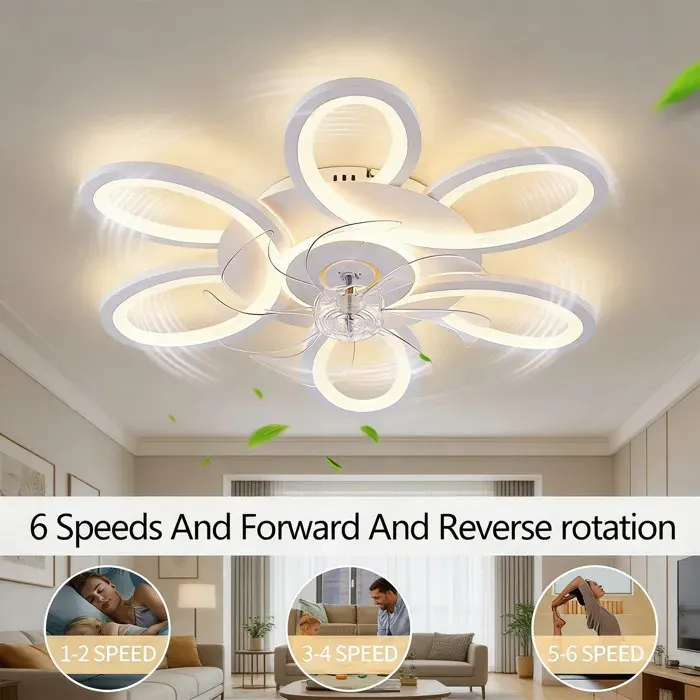 Ventilateur de plafond Ventilateur de plafond encastré 25 pouces chambres cuisines et léclairage-avec led et télécommande Blanc