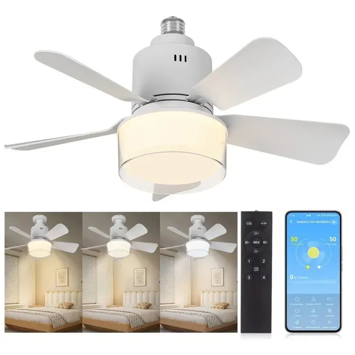 Ventilateur de plafond - Ventilateur de Plafond LED 2-en-1 - Ø 525 cm - LED dimmable 12W - Silencieux 4 vit. APP/Télécommande