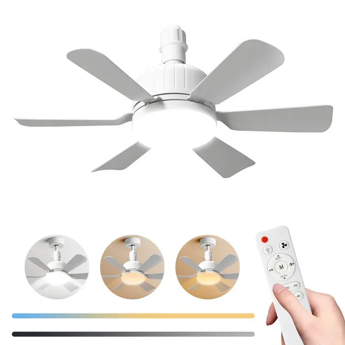 Ventilateur de plafond Ventilateur de plafond silencieux 6 pales Ventilateur LED pour Cuisine Chambre Salon 3 vitesses 40 W E27