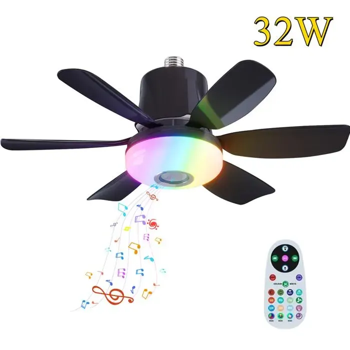 Ventilateur de plafond Ventilateur Plafond Silencieux avec RGB Lumière Dimmable plafond à profil bas avec télécommande 3 vitesses