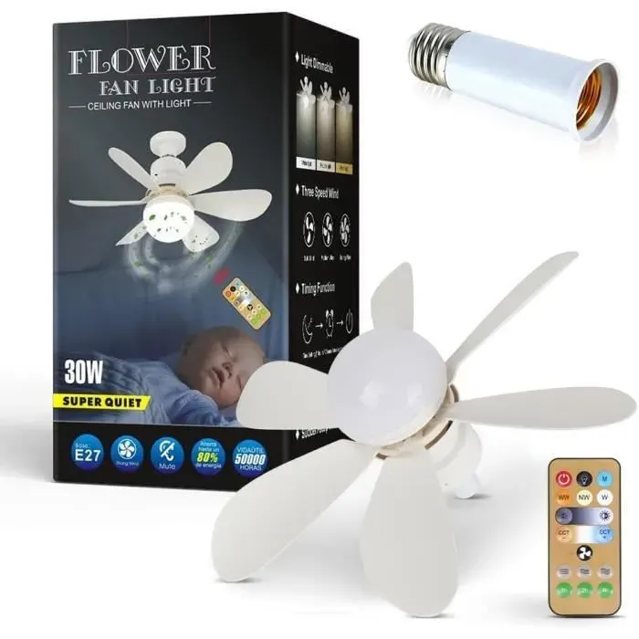VENTILATEUR DE PLAFOND - VENTILATEUR PLAFONNIER Ventilateur de plafond avec lampeE27 Tête Dimmable Socle Ventilateur Plafond Lumiere