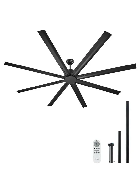 Ventilateur de Plafond-VEVOR-214 cm-avec Télécommande 6 Vitesses-8 Pales Aluminium-Moteur CC Réversible