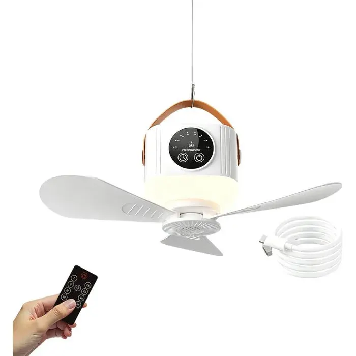 ventilateur de plafond4 Vitesses 7200 mAh Avec Lumière Et Télécommande-Ventilateur De Plafond À BatterieUsage domestique camping