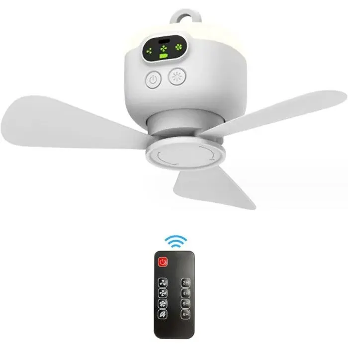 ventilateur de plafondChargement USB8 000 mA Batterie grandeÉcran LED，sans filDispose dun éclairage dambianceMaison et bureau