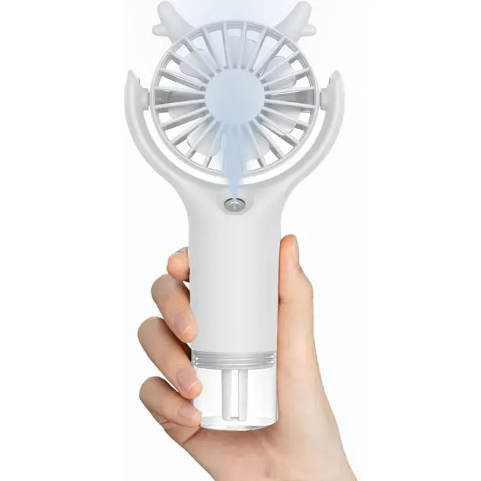 Ventilateur de Poche Brumisateur USB Rechargeable 3 Vitesses Mini Ventilateur Portable Bureau Voyage Blanc