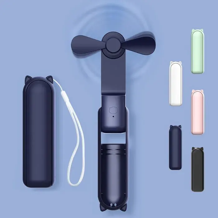 Ventilateur de poche mini ventilateur portable alimenté par batterie rechargeable USB pliable et silencieux - Bleu
