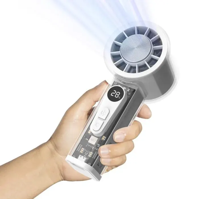 Ventilateur de Poche Portable avec Glacière Intégrée Batterie 5000mAh 6 Vitesses Écran LED Turbo Haute Vitesse