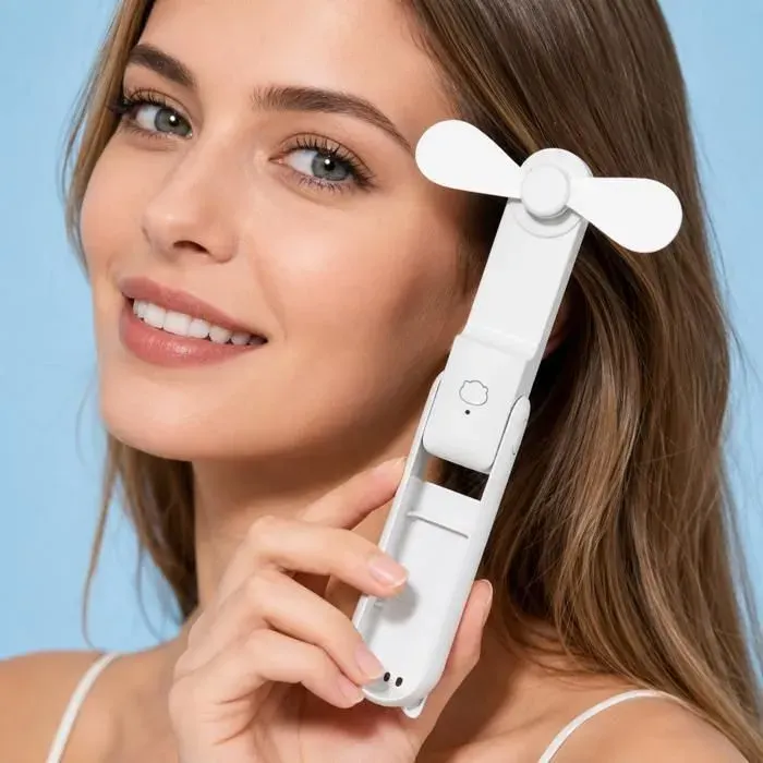 Ventilateur de Poche USB Rechargeable – Mini Ventilateur Portable 3 Vitesses –Ventilateur de Bureau Silencieux – Blanc – JustForVibe
