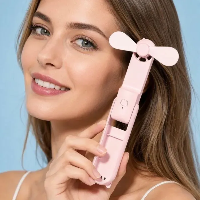 Ventilateur de Poche USB Rechargeable – Mini Ventilateur Portable 3 Vitesses – Ventilateur de Bureau Silencieux – Rose – JustForVibe
