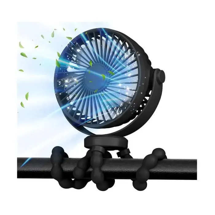 Ventilateur de Poussette 5200mAh 40 H Ventilateur Portable Rotatif à 360 °et 3 Vitessesc avec Rechargeable USB Ventilateur (Noir)
