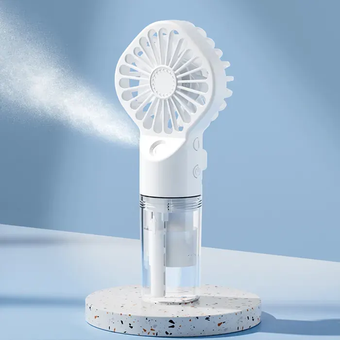 Ventilateur de pulvérisation portatif Mini ventilateur humidificateur 4 vitesses puissant USB ventilateur deau Rechargeable-Blanc