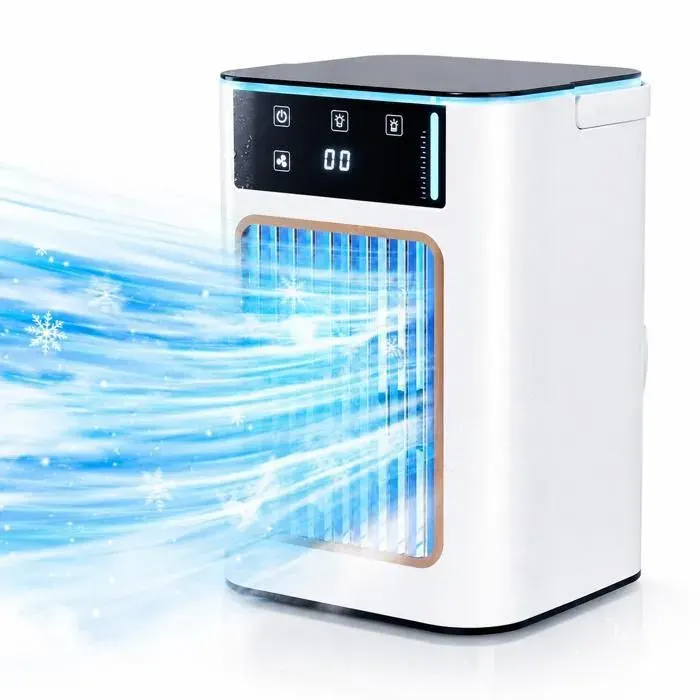 Ventilateur de refroidissement portabledouble pulvérisationréservoir deau de 900 ml4 vitesses veilleuse 7 couleurs