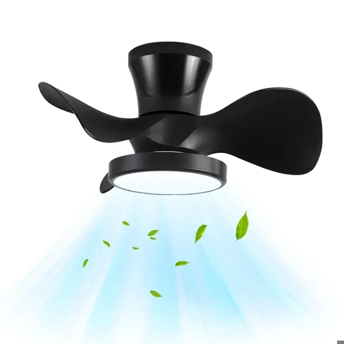 Ventilateur de salon et salle à manger avec lumière réglable en couleur et intensité lumineuse - ultra silencieux été/hiver noir
