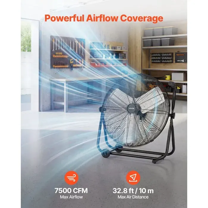 Ventilateur de Sol 6096 cm Ventilateur Industriel Haute Vitesse 12743 m³/h 3 Vitesses Pales en Alliage dAluminium Angle Régla…