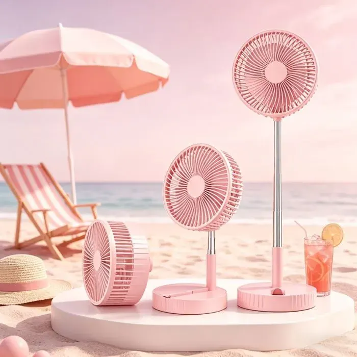 Ventilateur de sol et table télescopique 7200mAh télécommande Rechargeable 4 vitesses-Rose
