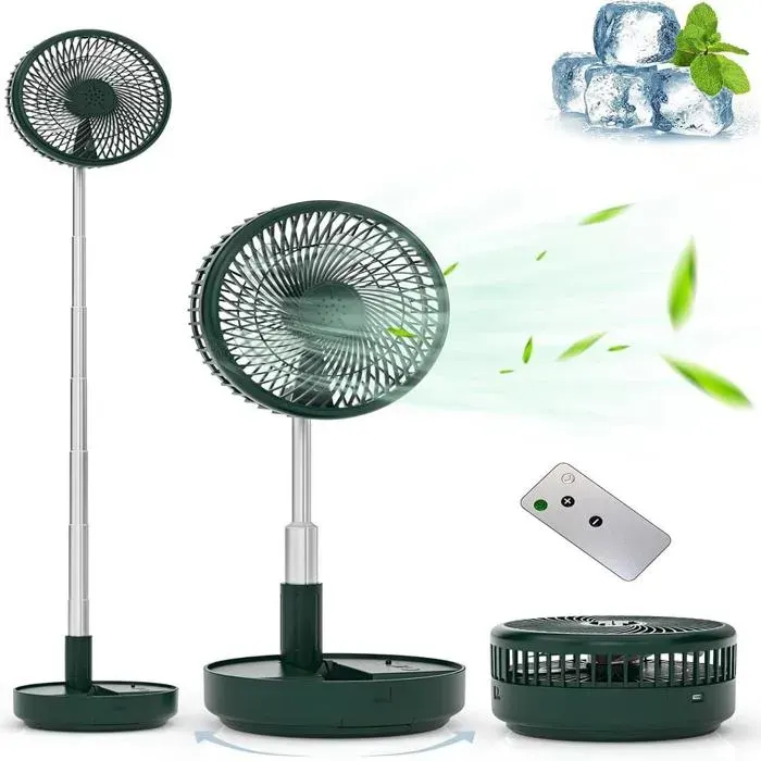Ventilateur de sol oscillant portable alimenté par batterie rechargeable USB avec télécommande vert 196 cm