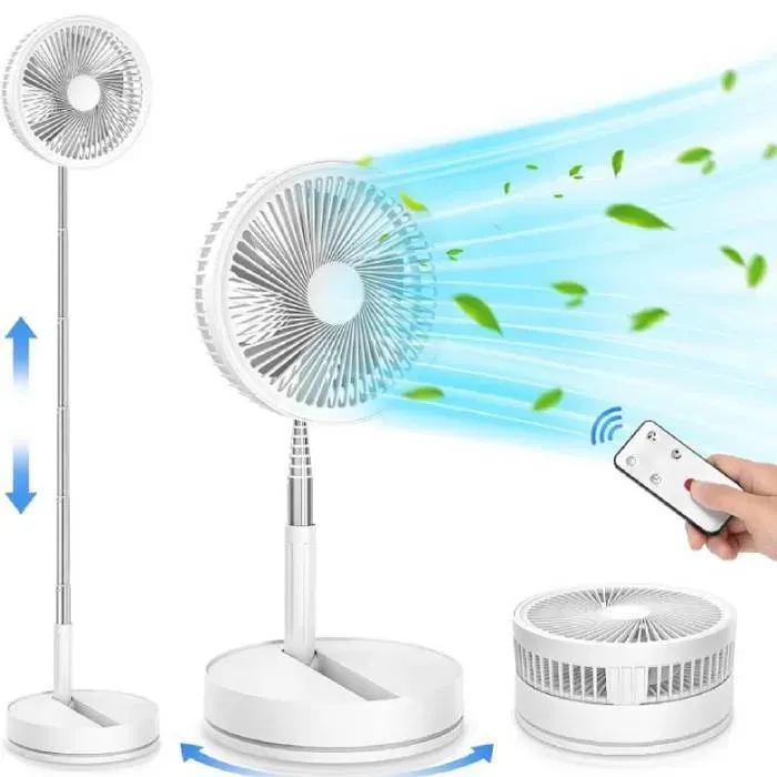 Ventilateur de sol pliable 7 200 mAh silencieux télécommandé 4 modes minuterie rechargeable USB pour chambre et bureau