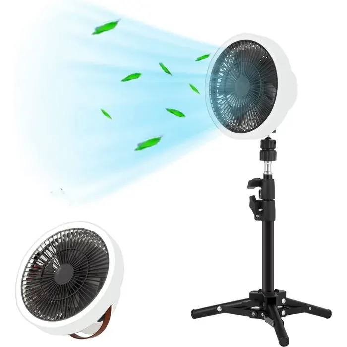 Ventilateur de sol pliable et portable avec trois vitesses de vent autonomie de 6 à 28 heures trois modes déclairage