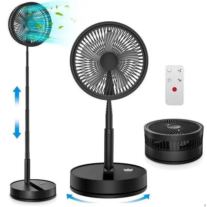 Ventilateur de sol portable silencieux de 9 pouces avec télécommande 4 vitesses de vent 8000 mAh chargement USB pliable (noir)
