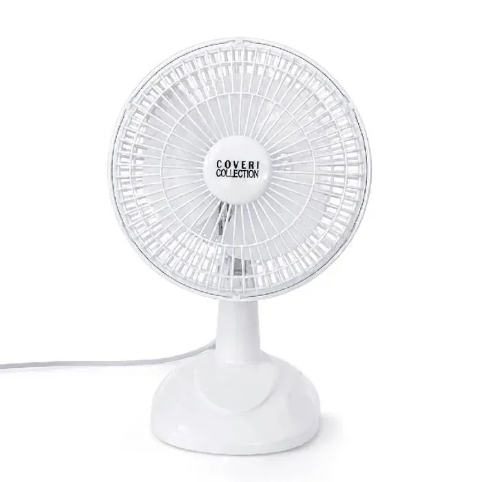 Ventilateur de table 15 W Diamètre 15 cm silencieux à 3 pales 2 vitesses oscillation 80° Blanc