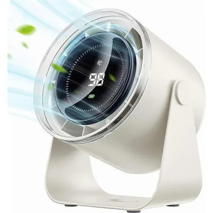 Ventilateur de table à piles silencieux et portable avec affichage blanc