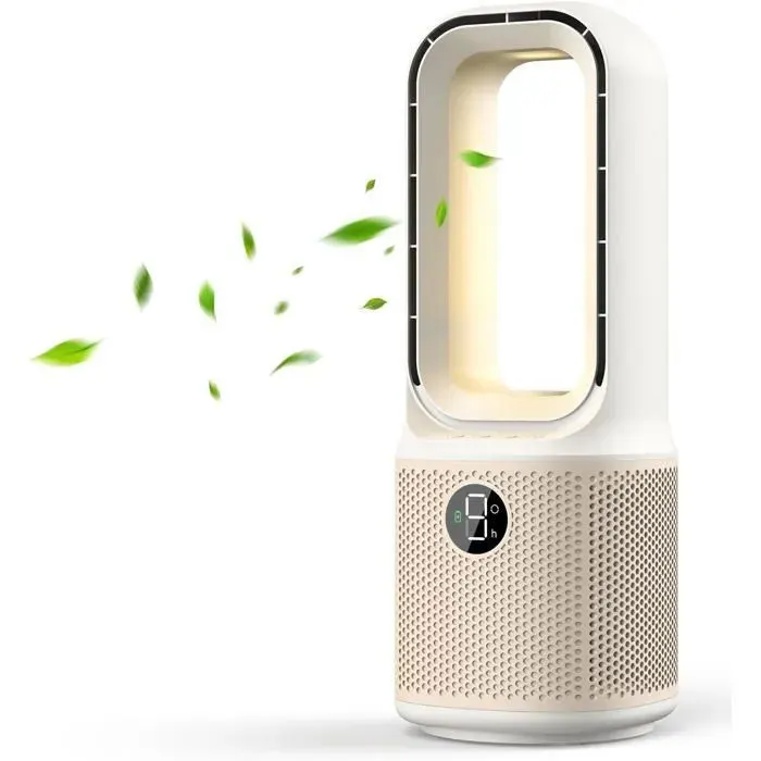 Ventilateur de table compact et silencieux sans pales 9 vitesses flux dair puissant avec veilleuse et minuterie