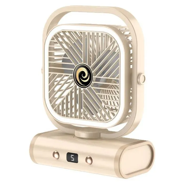 Ventilateur de table et mural silencieux 2400mAh 5 vitesses lumière nocturne USB rechargeable circulation d’air blanc