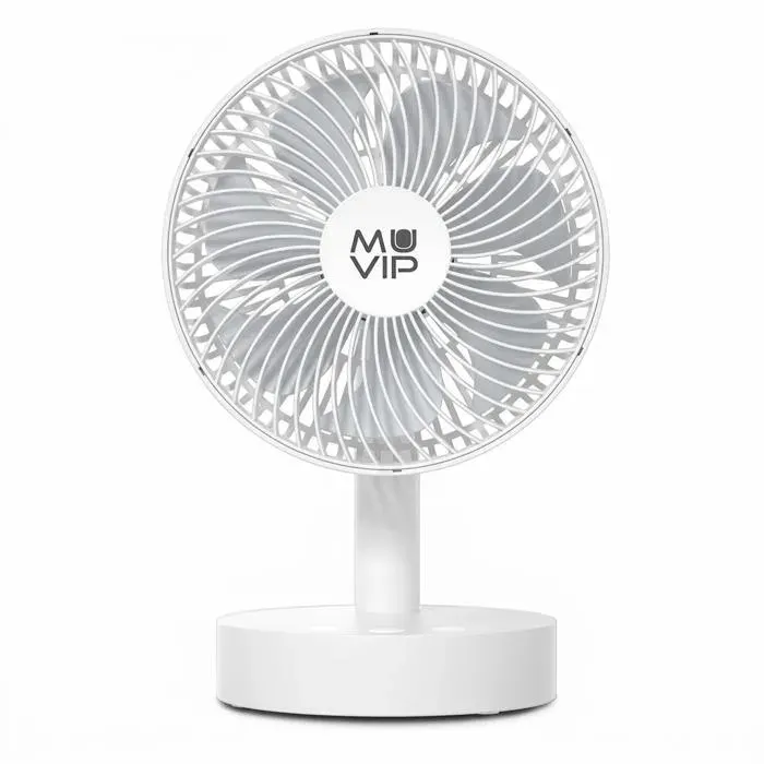 Ventilateur de table - MUVIP - 12 W - 4 vitesses - 19 cm - Blanc - Silencieux - Compact - Facile à déplacer