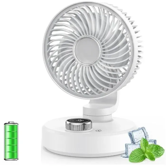 Ventilateur de table petit ventilateur silencieux à tête vibrante rechargeable portable 6 vitesses écran LCD mini ventilateu