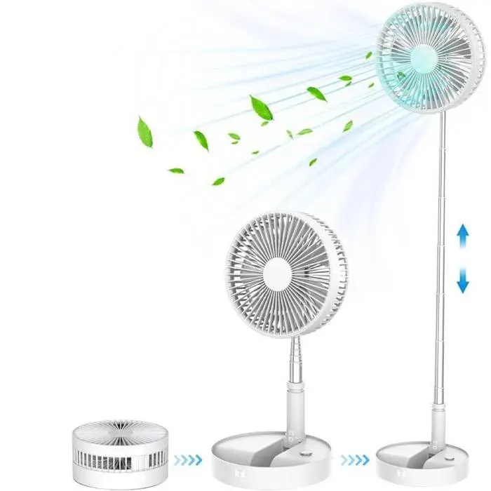 Ventilateur de table pliable portable rechargeable USB 4 vitesses silencieux batterie 7200mAh blanc rétractable