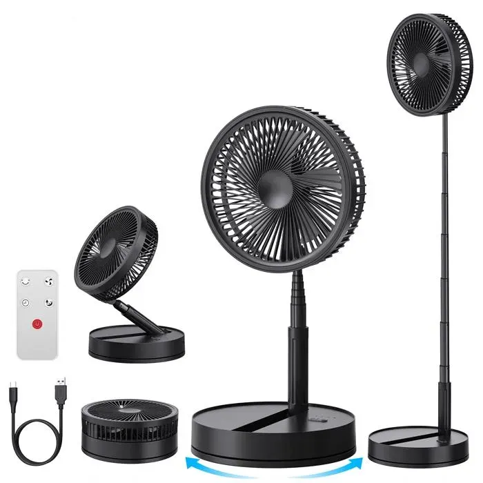 Ventilateur de table portable silencieux avec télécommande écran de 86 pouces batterie de 8000 mAh rechargeable par USB (noir)