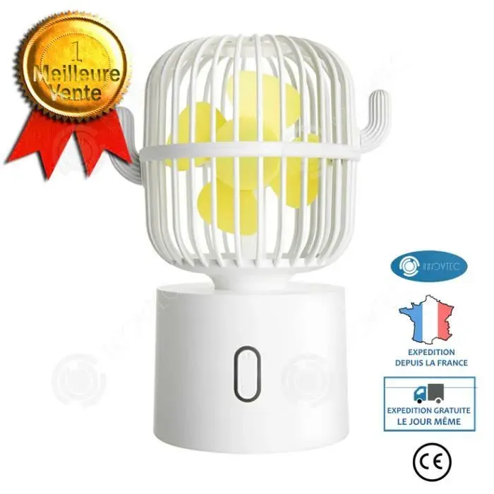 Ventilateur de Table Portable USB - PLAIOIRE - Cactus - 3 Vitesses - Rotation 80° - Silencieux
