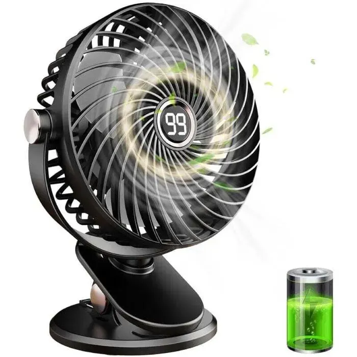 Ventilateur de table - PZCC - PZCC - Rechargeable USB - Écran LCD - Rotation 720°