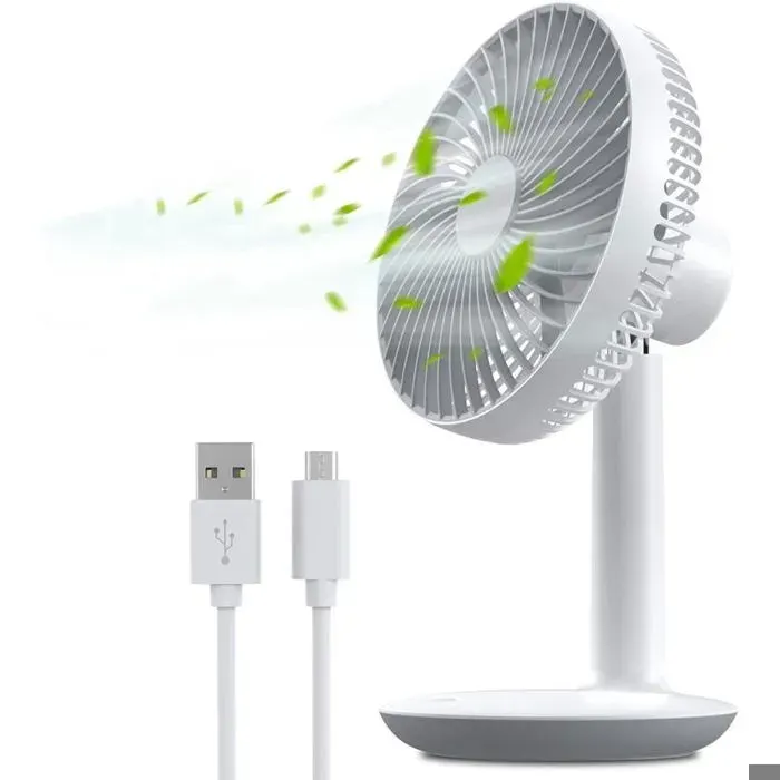Ventilateur de table rechargeable - Moteur sans balais Silencieux 4 vitesses - Bureau et camping - 16 cm 4000 mAh