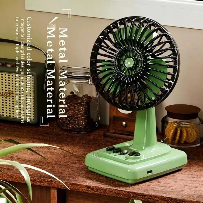 Ventilateur de table rétro rechargeable 3 vitesses réglables 45 °Ventilateur de bureau sans balais en métal inc ble[MM197]