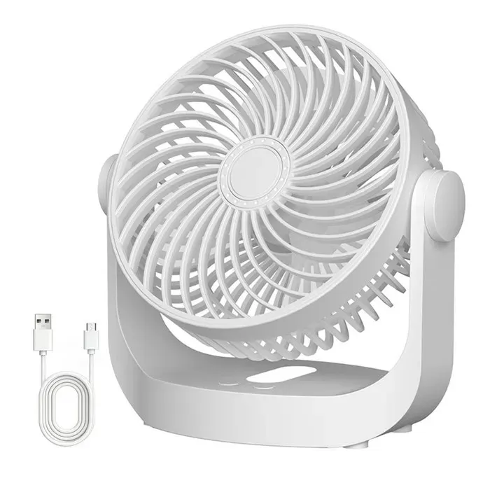 Ventilateur de Table Sans Fil 1200mah3 Vitesses Veilleuse Rechargeable Usb-cpour Chambre Chevet Bureau Voyage Blanc