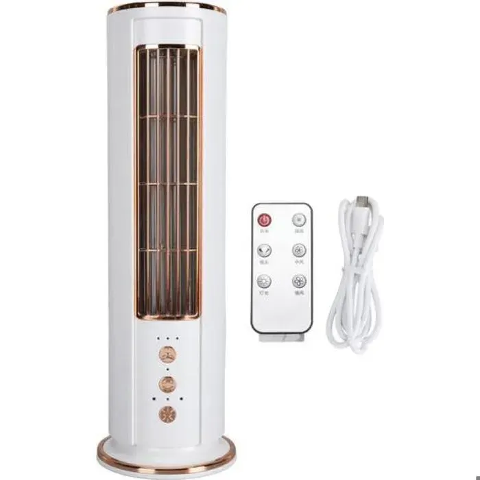Ventilateur de table sans pales 3 vitesses forme de tour à vent rechargeable par USB avec télécommande pour une utilis