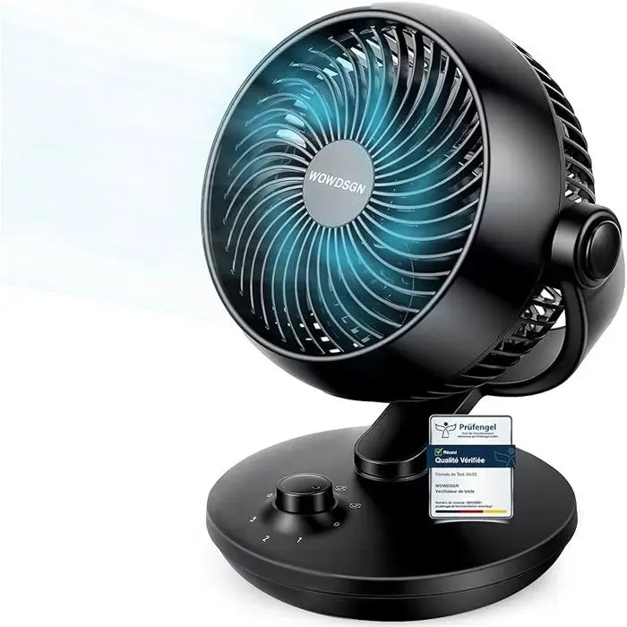 Ventilateur de Table Silencieux 24dB Ventilateur Bureau de Circulation d air Turbo - 80° Oscillation Horizontale Noir