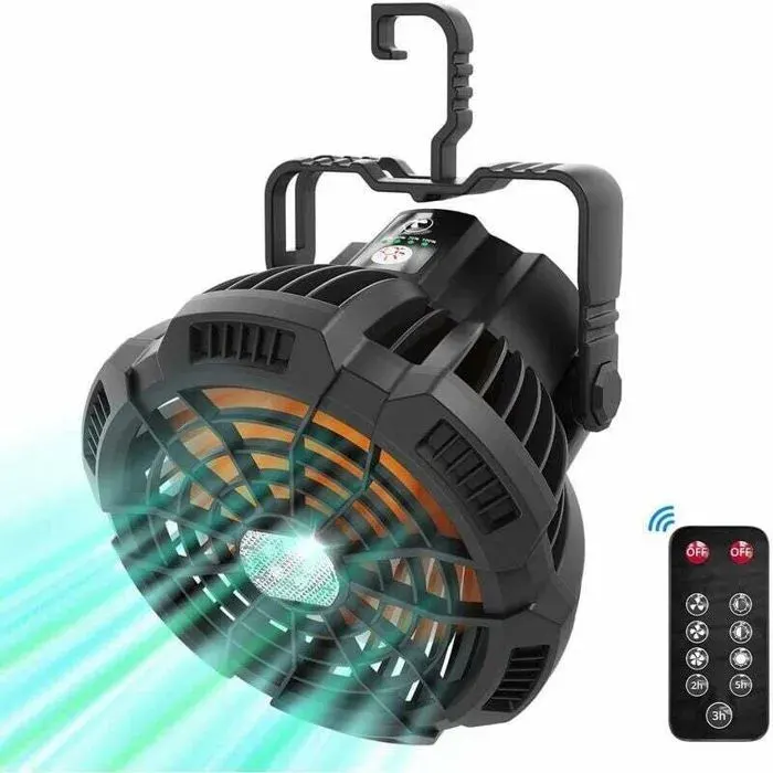 Ventilateur de table silencieux 5200 mAh – 3 vitesses réglables – Autonomie 6h – Télécommande incluse – Support rotatif 180°