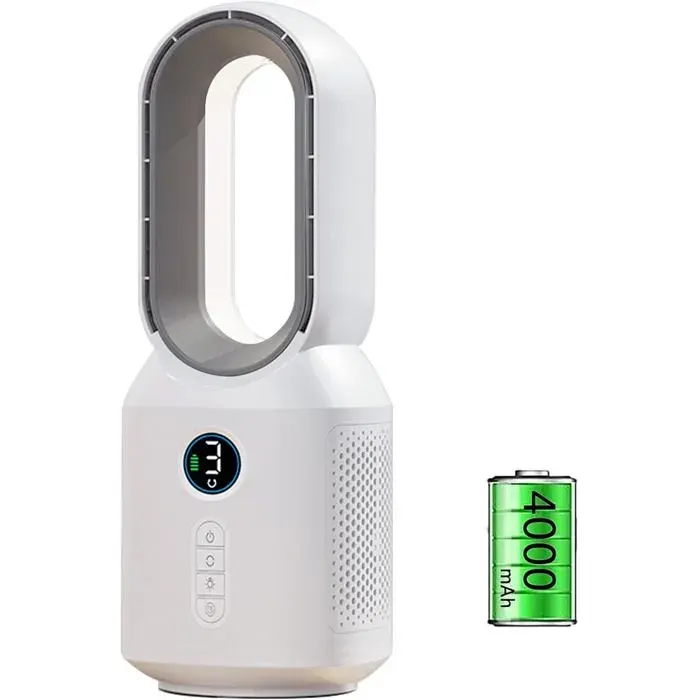 Ventilateur de table silencieux - Belle commode - Sans pales - Trois vitesses - Oscillation 106° - Batterie rechargeable