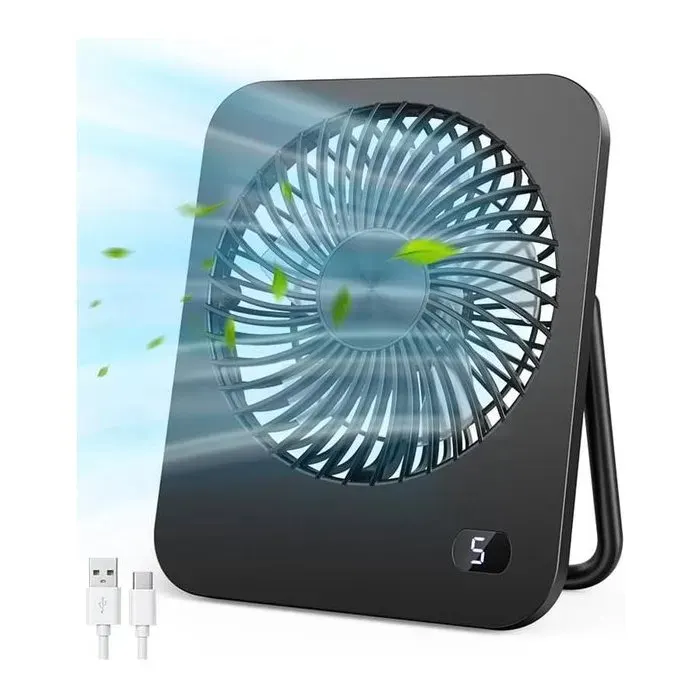 Ventilateur de table silencieux - Ventilateur USB sans batterie - 5 vitesses - Réglable à 180° - Noir